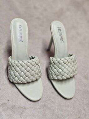 Woven Sage Green High Heel Mules With Padded Straps - Elegant Slip-On Design For